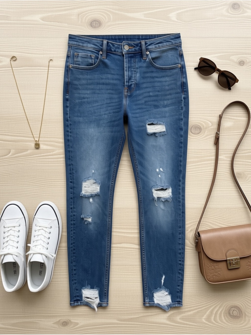 Vigoss Slim Straight Distressed Denim Jeans - Size 28